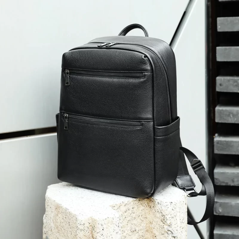 Genuine Full-Grain Leather Men's Backpack - Large Capacity Business Commuter Bag, Fashion Dual Handle Structured for Laptop - Image 2