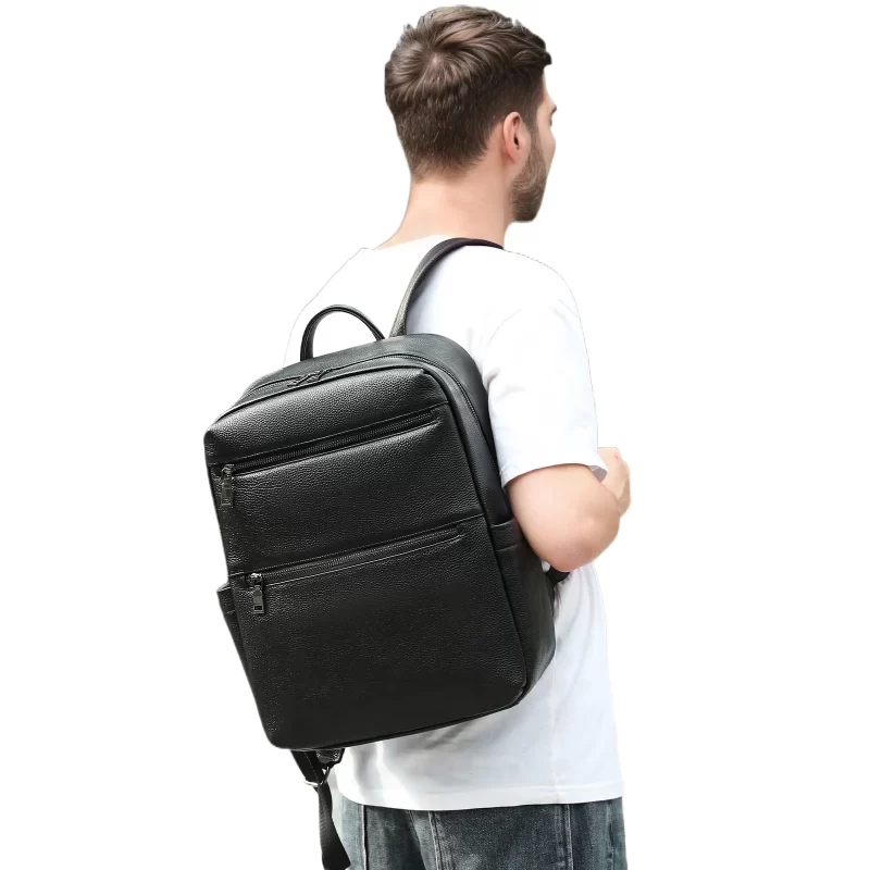 Genuine Full-Grain Leather Men's Backpack - Large Capacity Business Commuter Bag, Fashion Dual Handle Structured for Laptop - Image 3