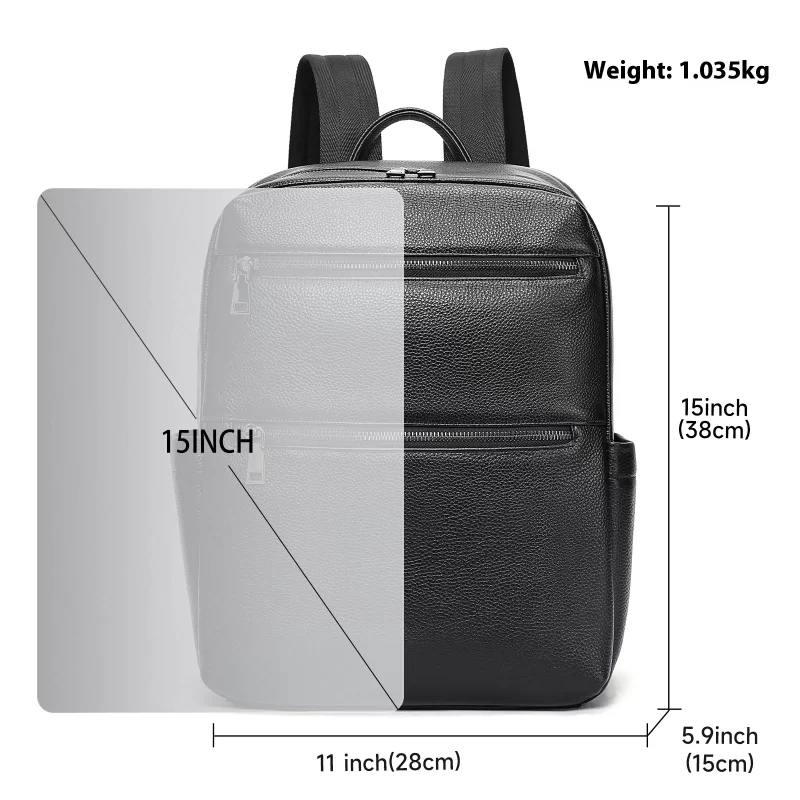 Genuine Full-Grain Leather Men's Backpack - Large Capacity Business Commuter Bag, Fashion Dual Handle Structured for Laptop - Image 6